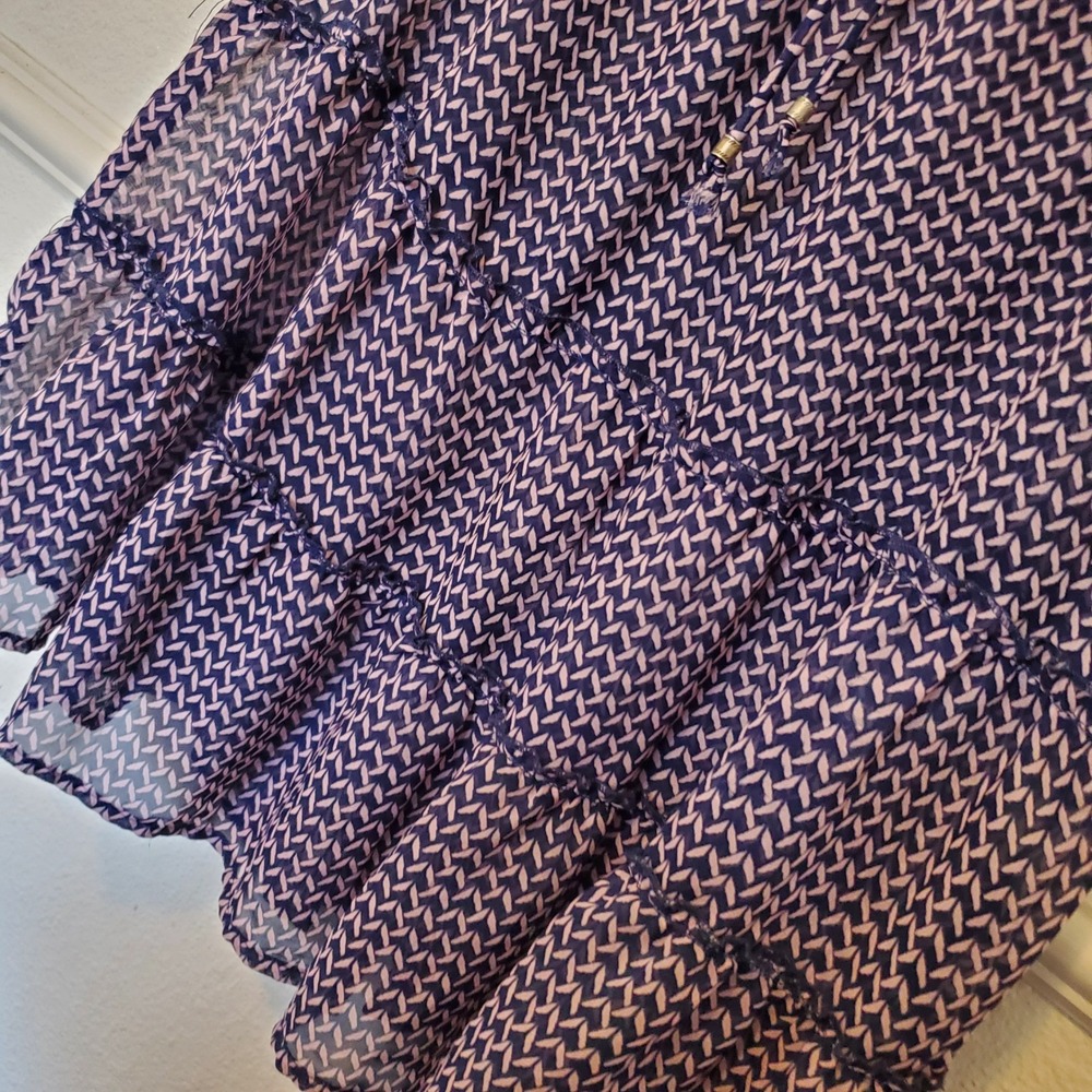 Faded Glory Womens Navy Blue White Geometric Tiered Sleeveless Tunic Blouse Sz L - Picture 7 of 12